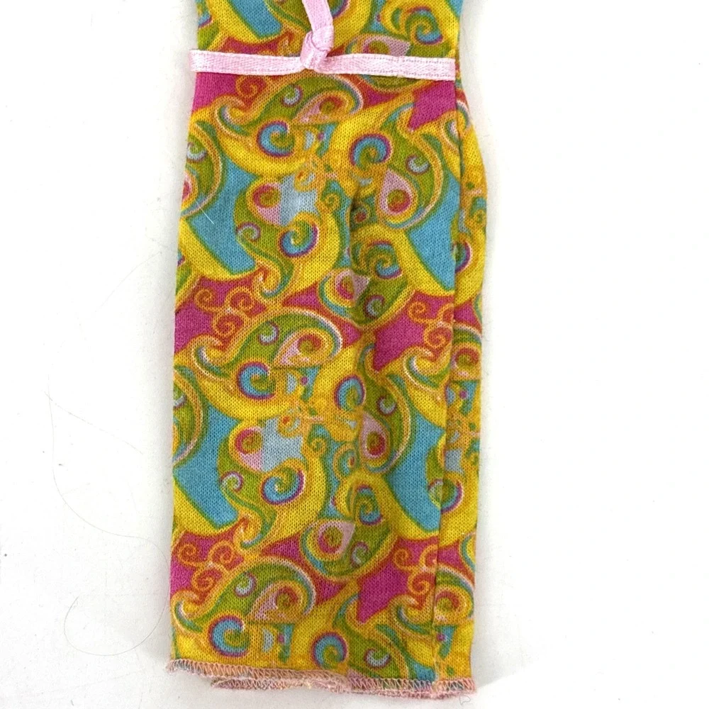 Genuine‎ Mattel Barbie 1970s Style Paisley Print Yellow Pink Teal Blue Dress